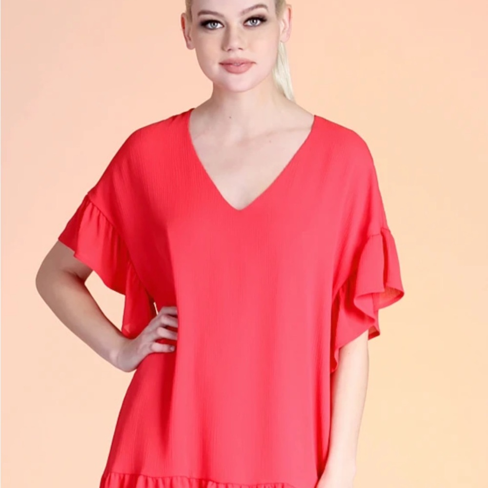Tyche Light Pink V-Neck Ruffle Sleeve Tunic